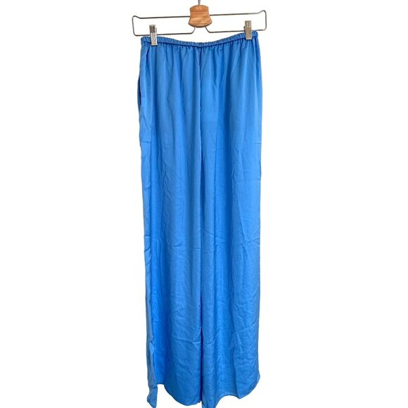 Zara Light Blue Silky Wide-Leg Palazzo Pants - Picture 4 of 5